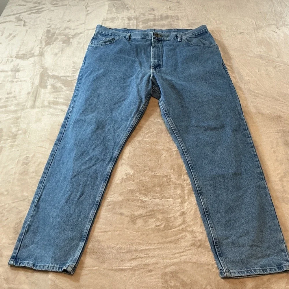 Rustler‎ Mens Straight Leg Denim Jeans Medium Wash Workwear Blue 42x32